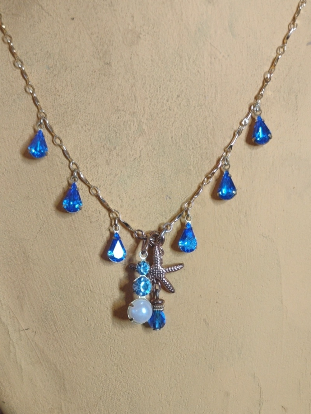 Handmade Swarovski Crystal & Rhinestone Drop Necklace - Gold Tone
